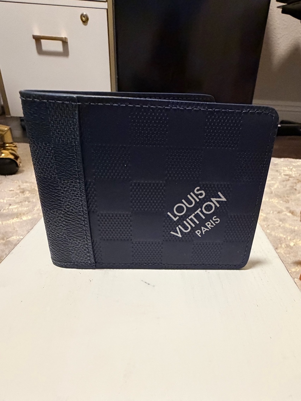 BRAND NEW- Louis Vuitton Navy Checkered Logo Folding Wallet